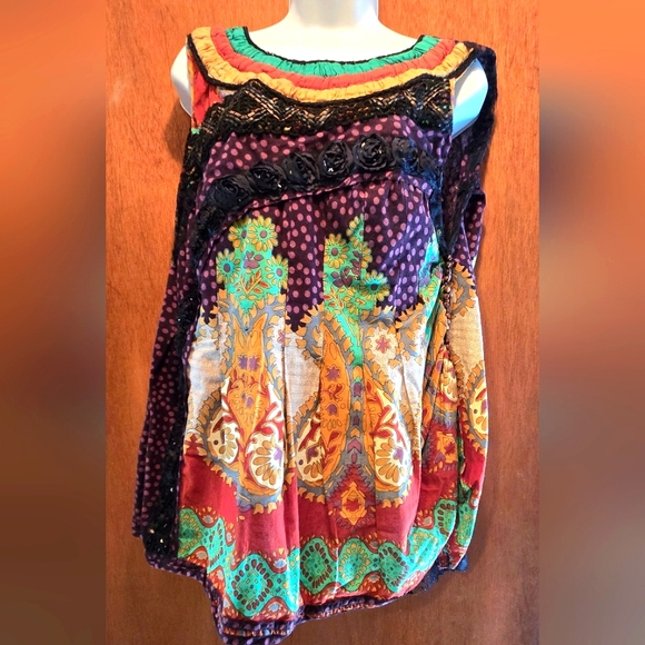 Earth Art hand crafted artisan Tops - Purple and Orange Asymmetrical Tunic Blouse